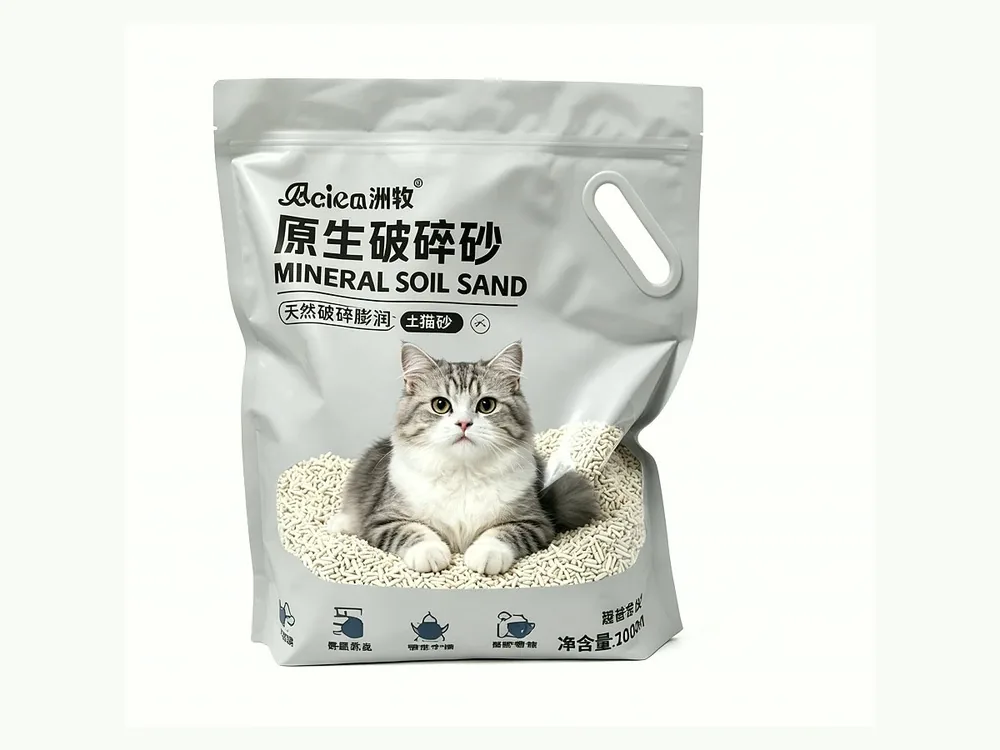 Zipper stand-up pouch for fine bentonite cat litter packaging